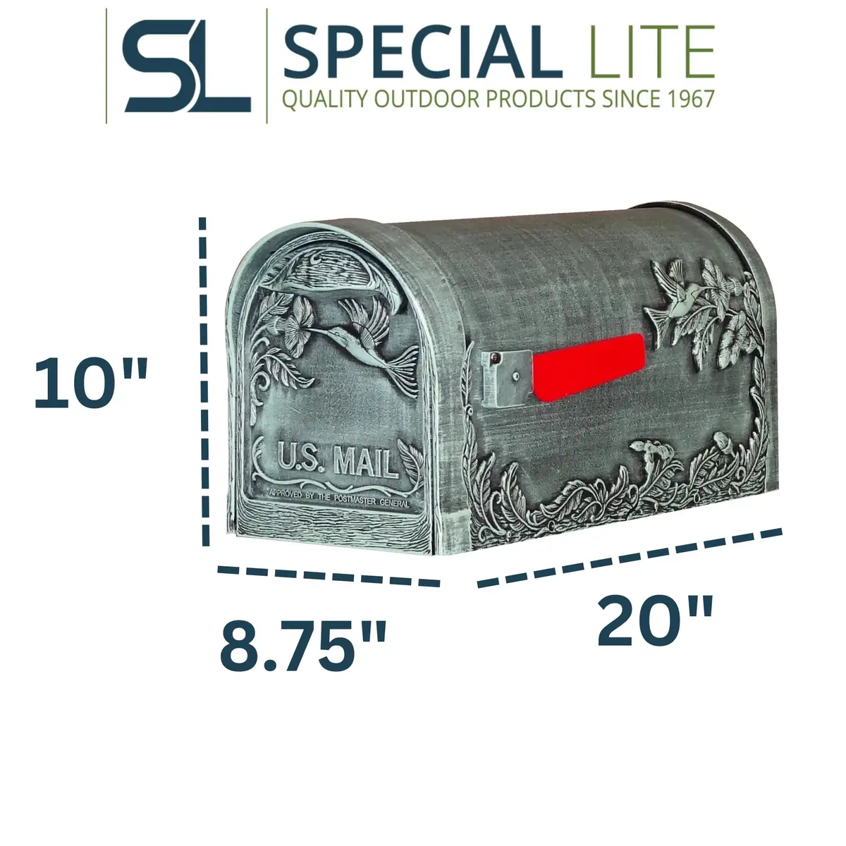 Special Lite Hummingbird Curbside Mailbox - Verde Green Aluminum Mailbox for Post Mount - SCB-1005-VG | Rust-Free Aluminum, Classic Design, USPS Approved - view 2