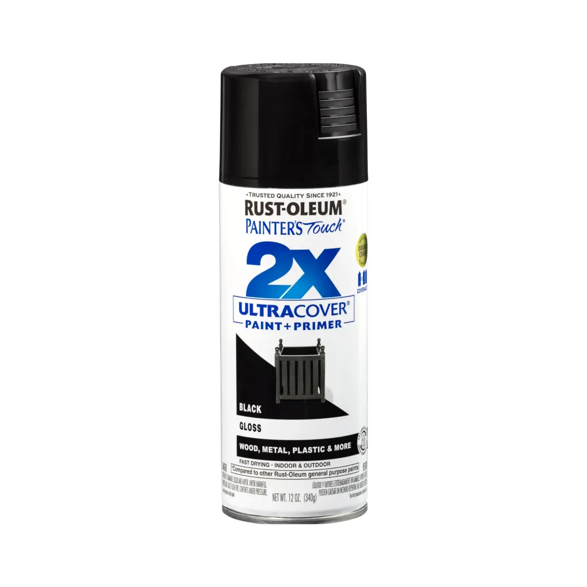 Rust-Oleum Painter's Touch 2X Ultra Cover Spray Paint, Gloss Black, 12 oz (Pack of 1) - main product image