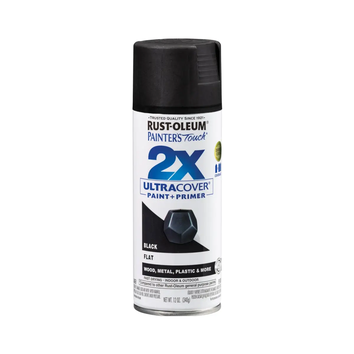 Rust-Oleum Painter's Touch 2X Ultra Cover Spray Paint, Flat Black, 12 Oz (Pack of 1) - main product image