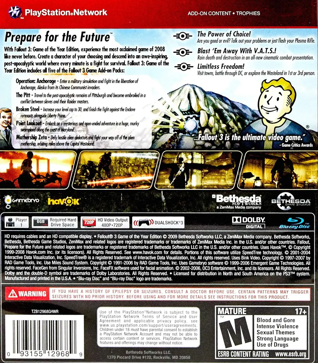 Bethesda Fallout 3 Game of the Year Edition PlayStation 3 Disc | Includes 5 DLC Packs - view 2