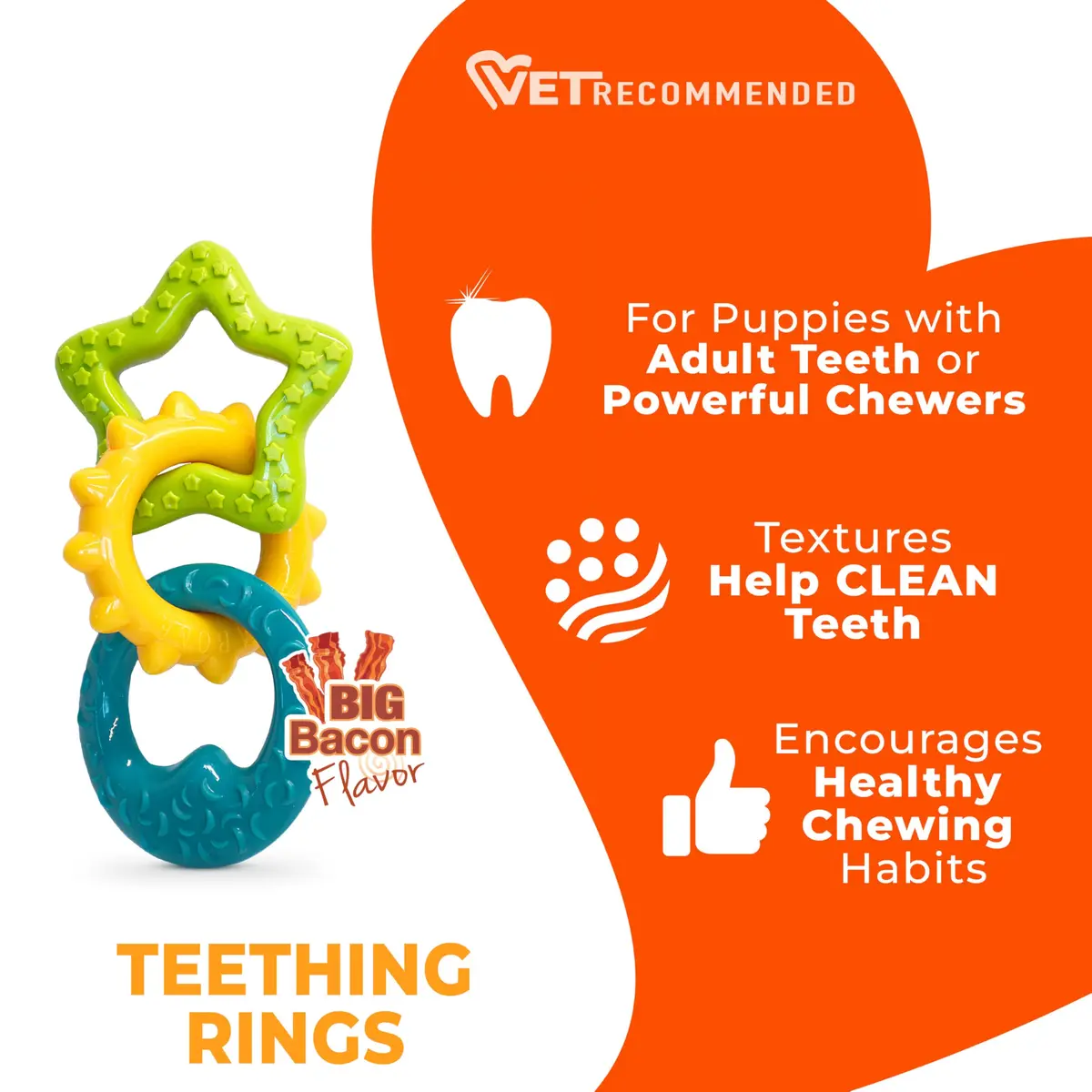 Nylabone Puppy Power Chew Teething Rings Dog Chew Toy, Bacon Flavor, Small | Durable Nylon Chew for Puppies Up to 25 lbs - view 4