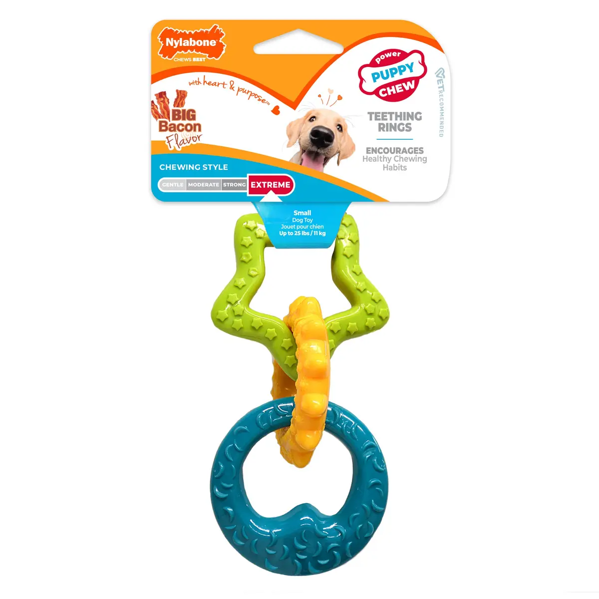 Nylabone Puppy Power Chew Teething Rings Dog Chew Toy, Bacon Flavor, Small | Durable Nylon Chew for Puppies Up to 25 lbs - main product image