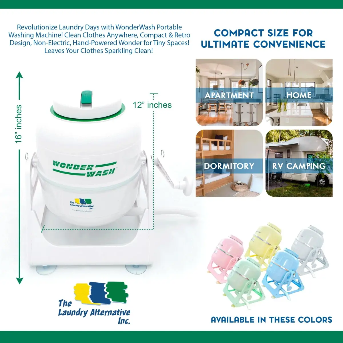 The Laundry Alternative WonderWash Manual Hand Clothes Washer (White) | Compact & Non-Electric for Apartments - view 2