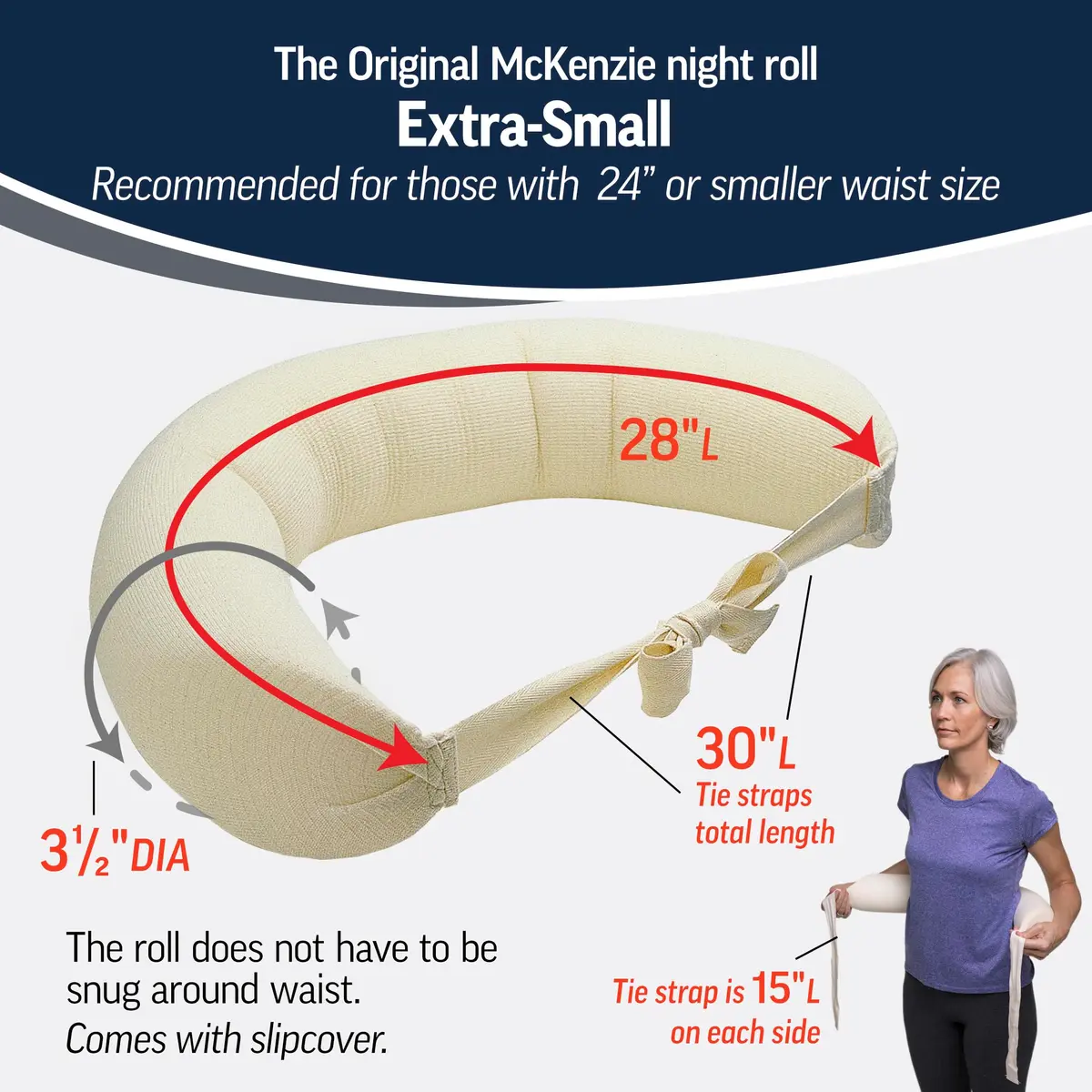 OPTP The Original McKenzie Night Roll Lumbar Support Pillow XS (28" Length, 3.5" Diameter) | Supports Spine for Side Sleepers - view 4
