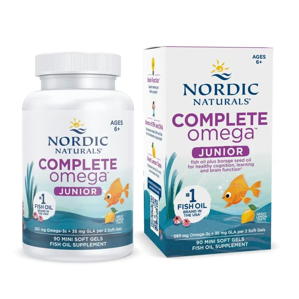 Nordic Naturals Complete Omega Jr. Kids Fish Oil Lemon 90 Mini Soft Gels | Supports Brain Function & Nervous System Health - main product image