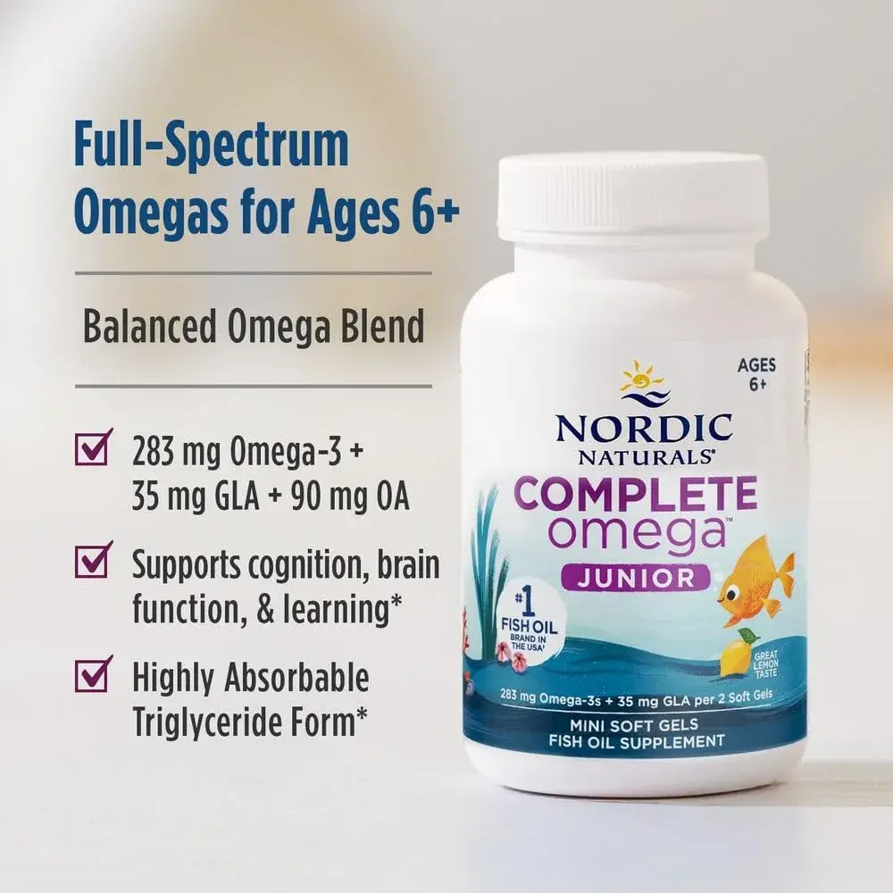 Nordic Naturals Complete Omega Jr. Kids Fish Oil Lemon 90 Mini Soft Gels | Supports Brain Function & Nervous System Health - view 3