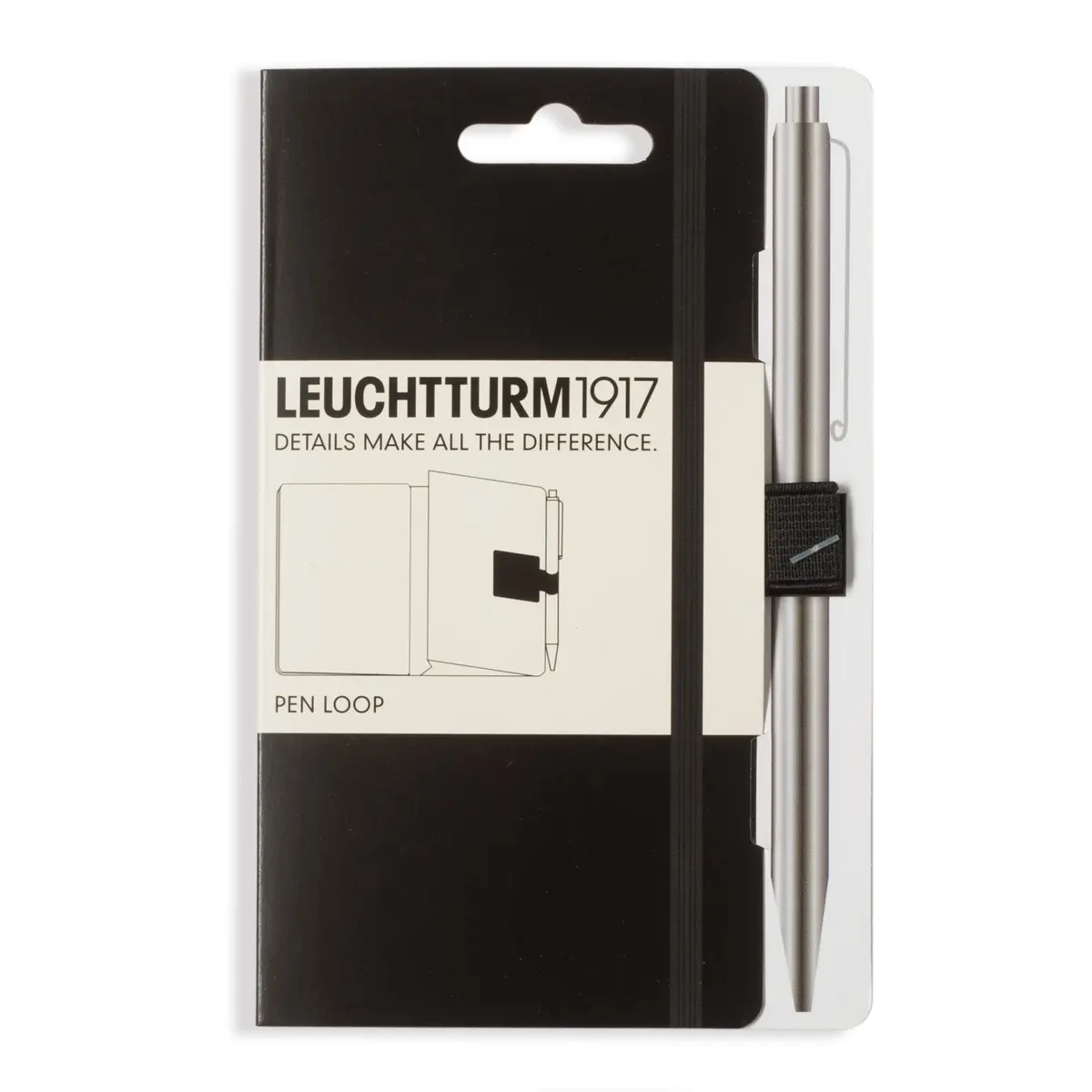 LEUCHTTURM1917 Self Adhesive Pen Loop Elastic Pen Holder (Black) | Fits Most Pens & Notebooks - main product image