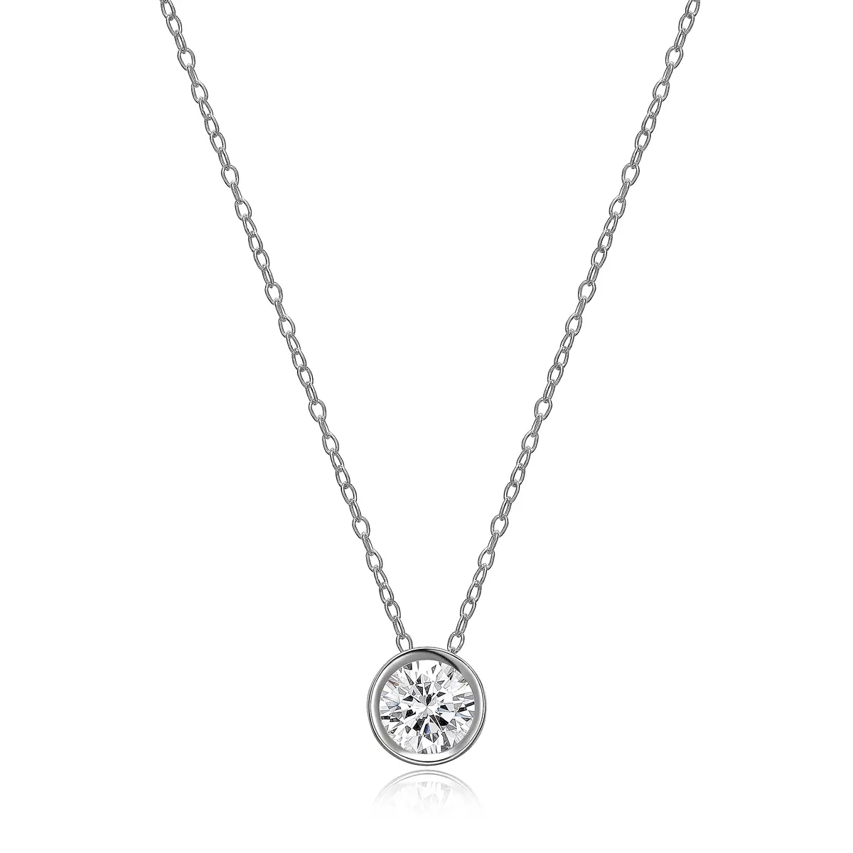 MORGAN & PAIGE Silver Round CZ Solitaire Pendant Necklace 18in | Classic Elegant Jewelry for Women - main product image