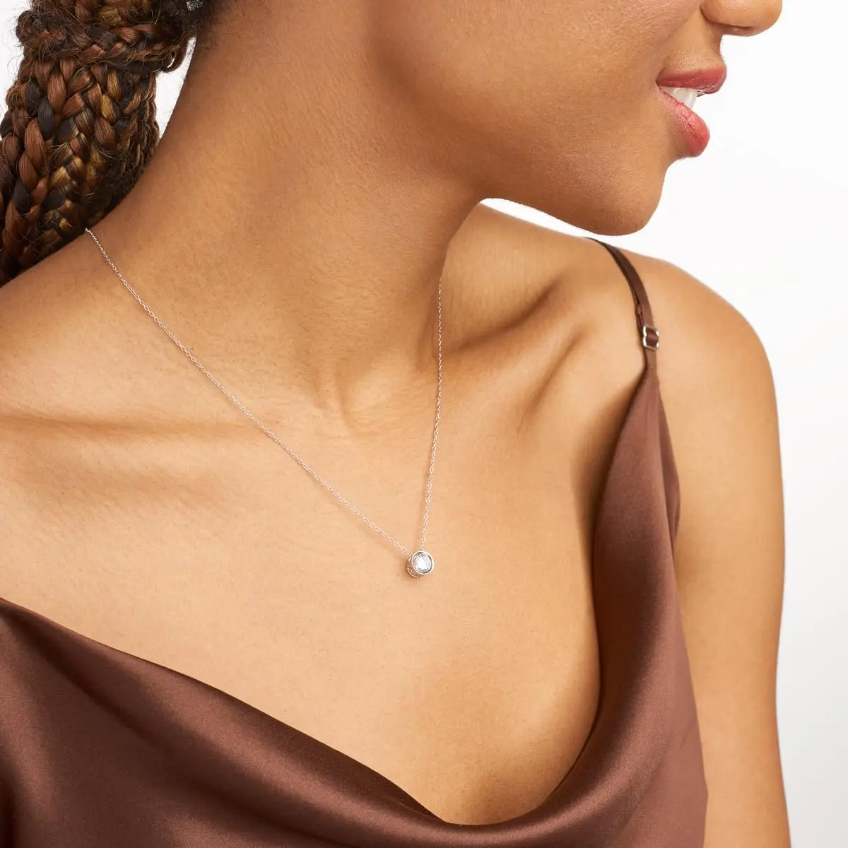 MORGAN & PAIGE Silver Round CZ Solitaire Pendant Necklace 18in | Classic Elegant Jewelry for Women - view 2