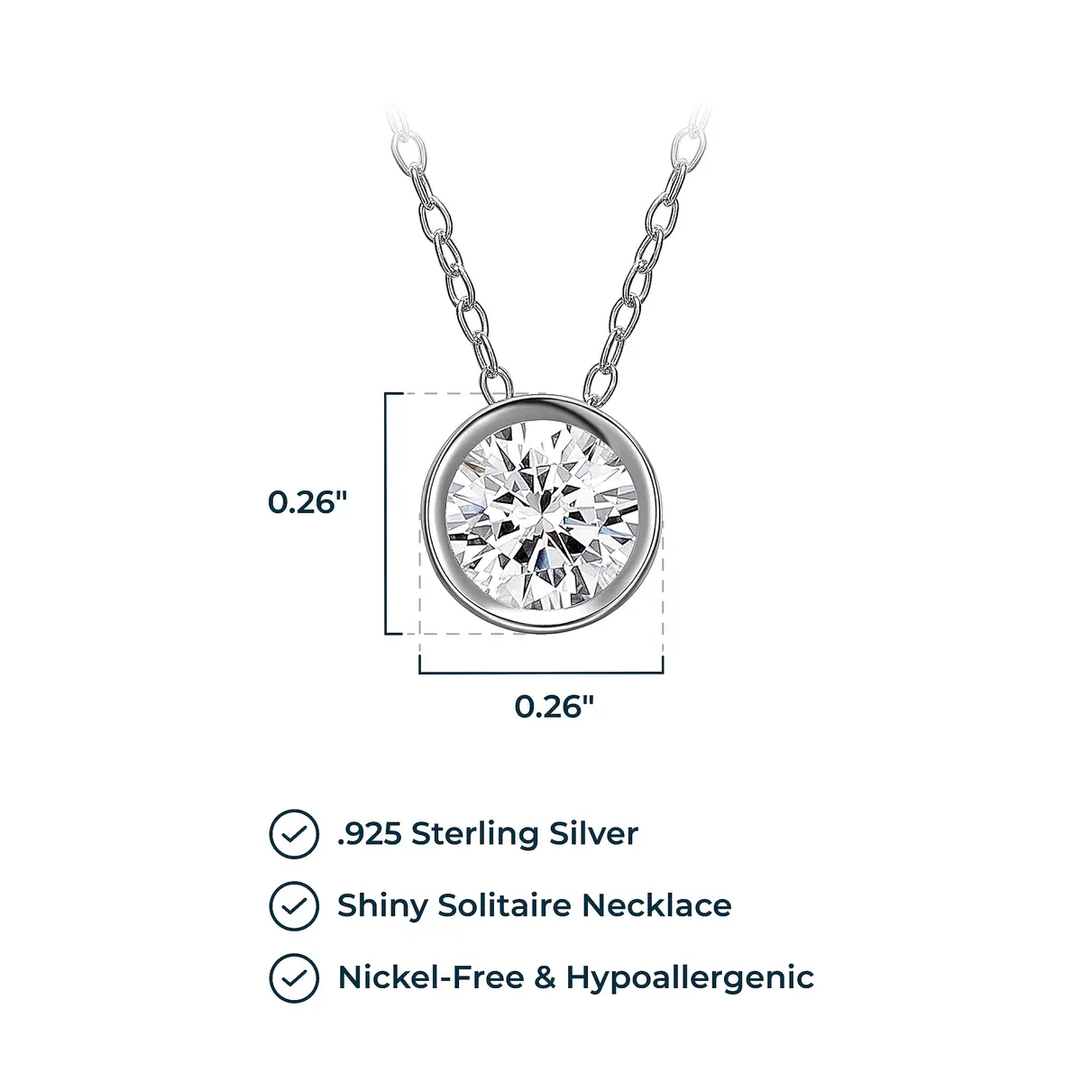MORGAN & PAIGE Silver Round CZ Solitaire Pendant Necklace 18in | Classic Elegant Jewelry for Women - view 3
