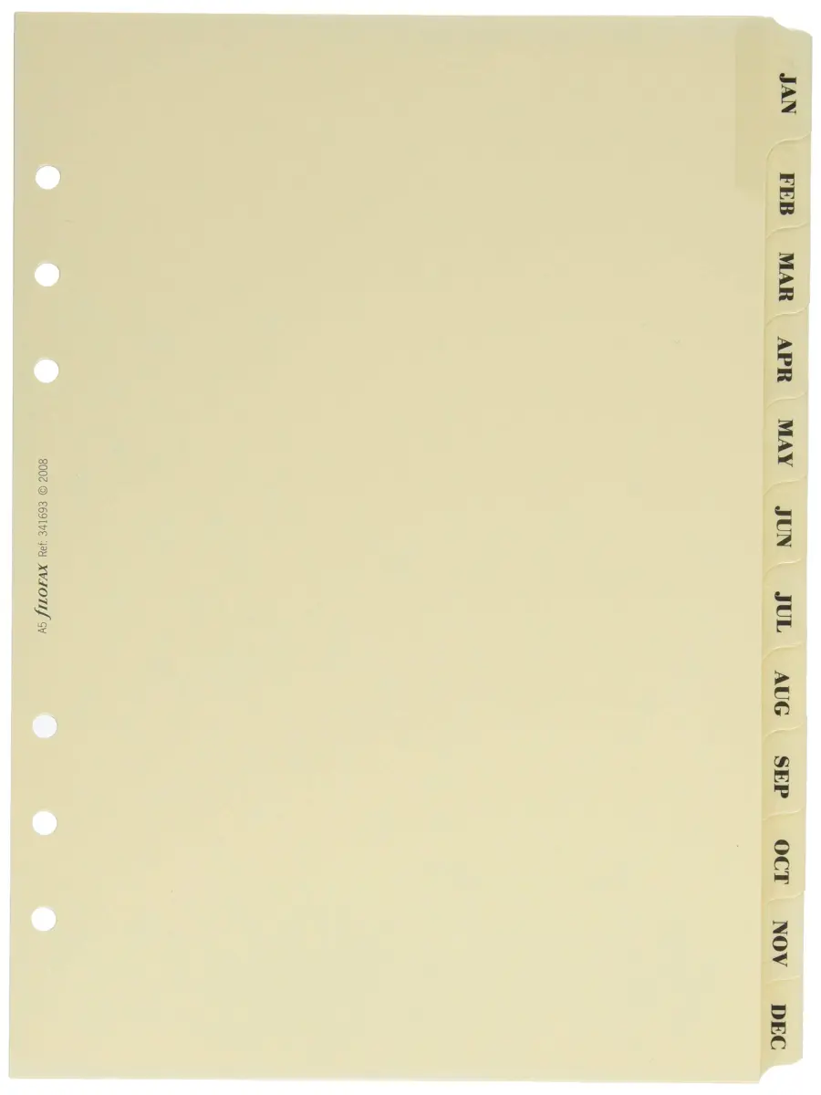 Filofax A5 Monthly Index Divider Set 12 Tabs Cotton Cream | Luxury Paper Organizers for Planners - view 2