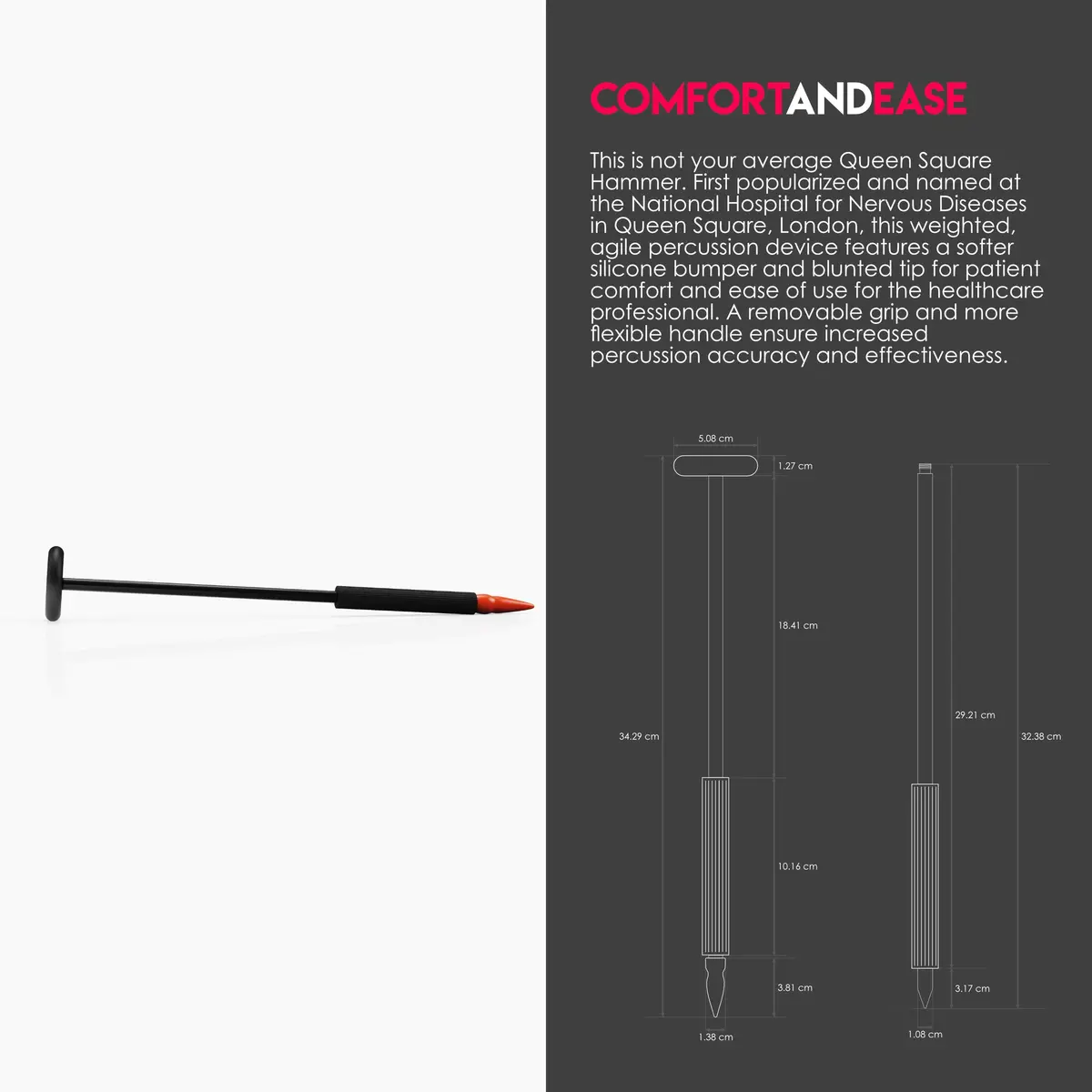 MDF Instruments Queen Square Neurological Reflex Hammer with Pointed Tip | Durable, Professional-Grade, Latex-Free, Black (MDF545-11) | 1 Count - view 3