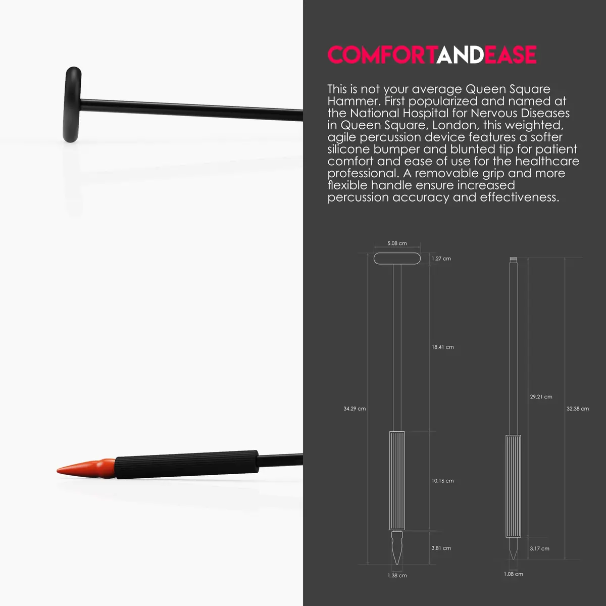 MDF Instruments Queen Square Neurological Reflex Hammer with Pointed Tip | Durable, Professional-Grade, Latex-Free, Black (MDF545-11) | 1 Count - view 4