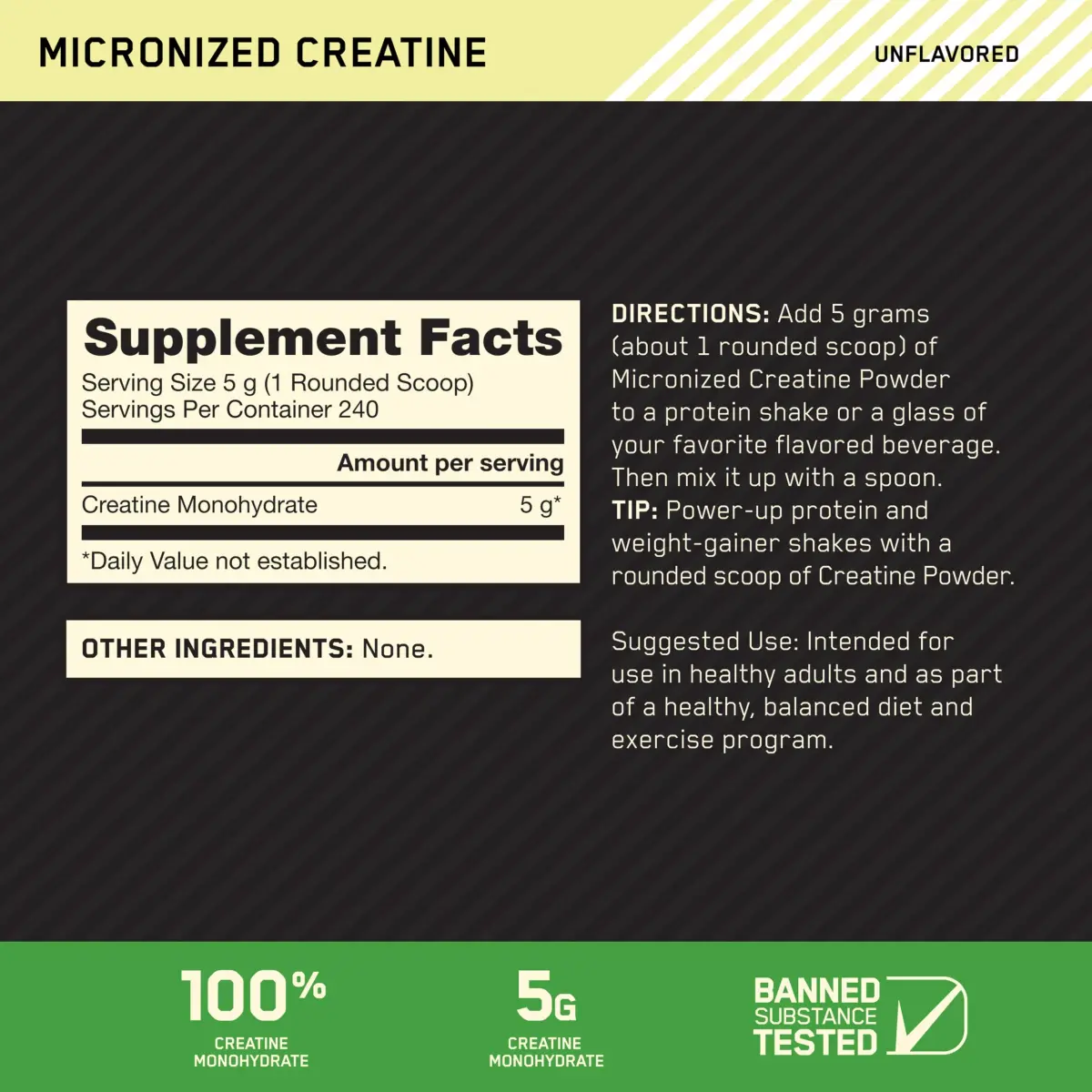Optimum Nutrition Micronized Creatine Monohydrate Powder 240 Servings (1.2 kg) | Supports Strength & Recovery - view 2