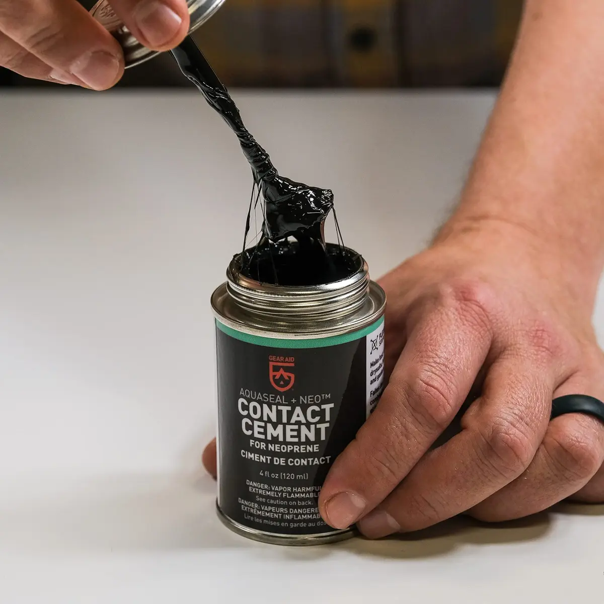 GEAR AID Aquaseal NEO Neoprene Contact Cement for Wetsuit, Wader, and Watersports Gear Repair – Fast-Drying, Waterproof, Flexible Adhesive, 118 ml (4 fl oz) | Permanent Repairs for Neoprene and Latex - view 2