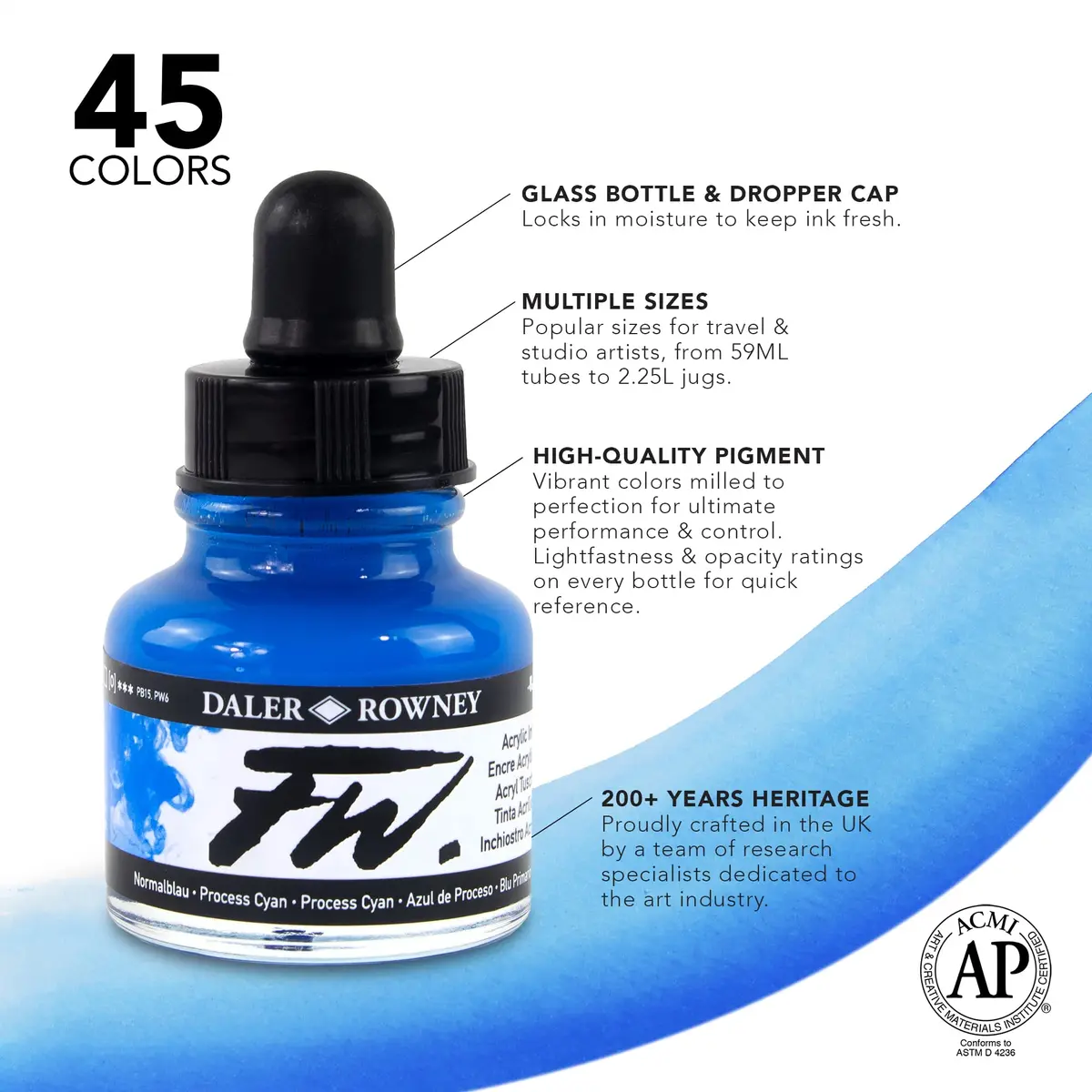 Daler Rowney FW Acrylic Artists Ink, 29.5ml | Paynes Gray, Lightfast & Fluid (160029065) - view 3