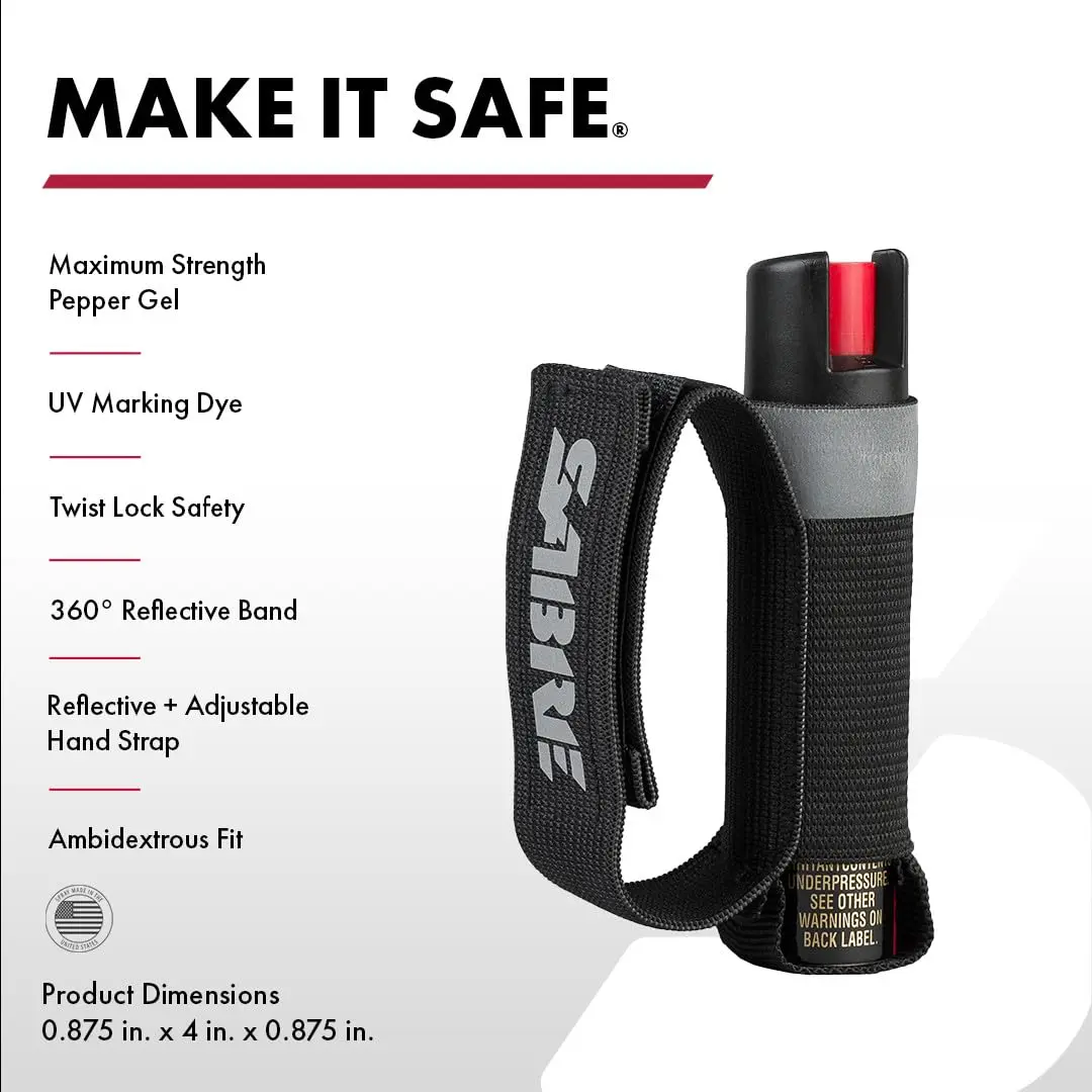 SABRE Runner Pepper Gel Spray for Running, Walking & Personal Safety | 0.67 Fl Oz | Focused Stream, 16 ft Range, Reflective Strap - view 2