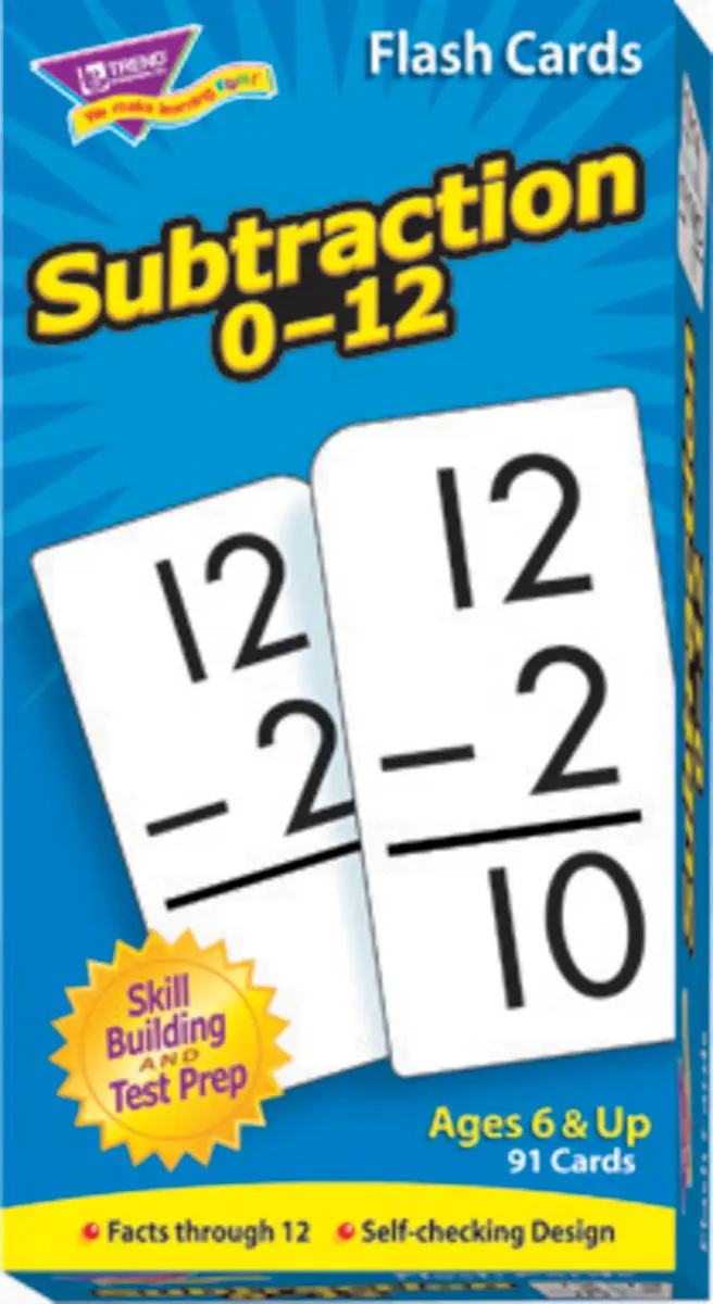Trend Enterprises Subtraction 0-12 Skill Drill Flash Cards 91 Count | Self-Checking Math Learning Cards for Ages 6-7 - main product image