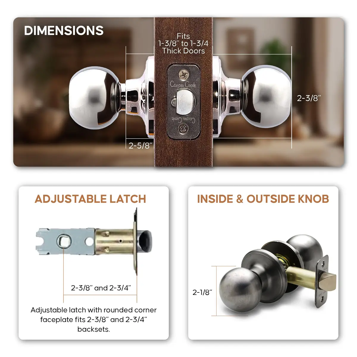 Copper Creek Passage Interior Door Knob – ANSI Grade-3 Certified, Heavy Duty, Reversible, Antique Nickel (1 Pack) | Modern Durable Handle - view 4