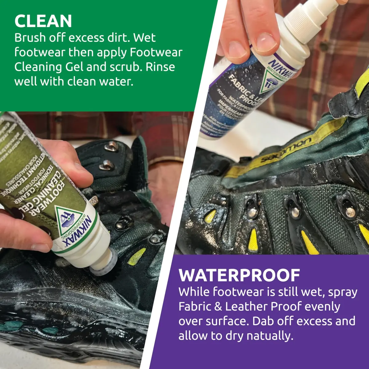 Nikwax Fabric and Leather Proof Waterproofing (Sponge On), spray-on waterproofing leather and fabric footwear, water- based, footwear aftercare, Gore-Tex, Event, BDRY - view 4