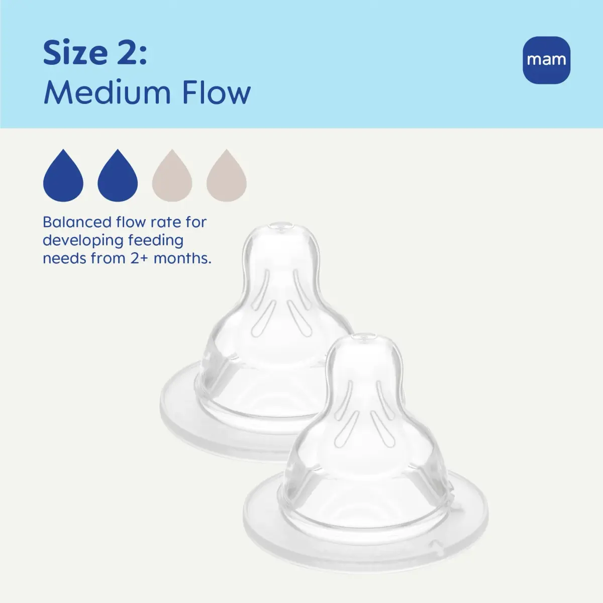MAM Baby Bottle Anti-Colic Medium Flow Nipples, Fits All MAM Bottles, 2 Pk - view 2