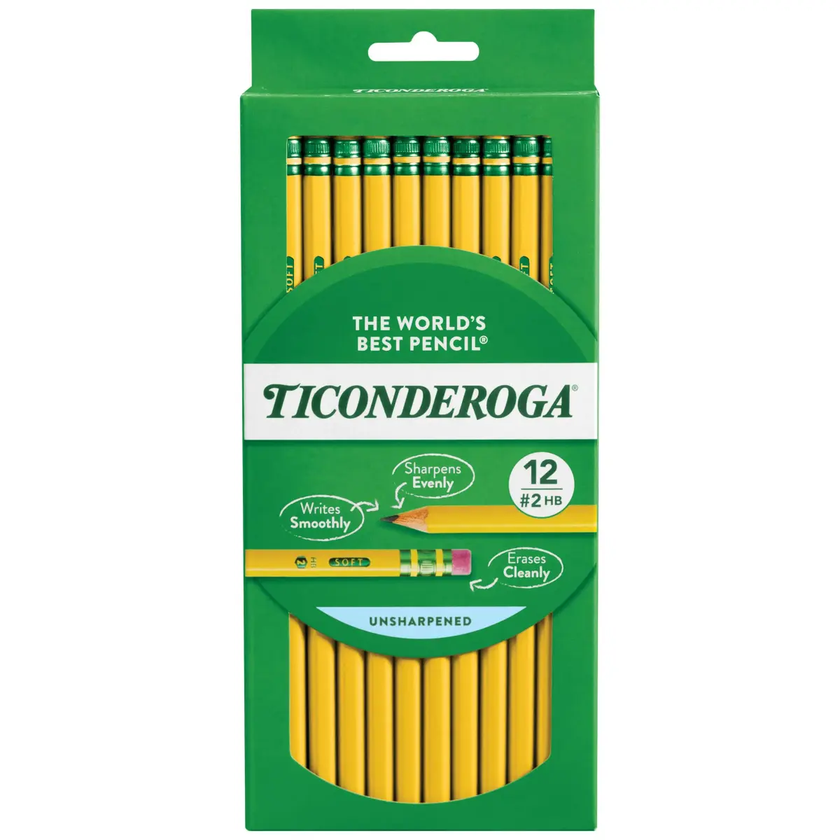 Ticonderoga Wood-Cased Pencils, Unsharpened, HB Soft, Yellow, 12 Count | Premium Writing Instrument - main product image