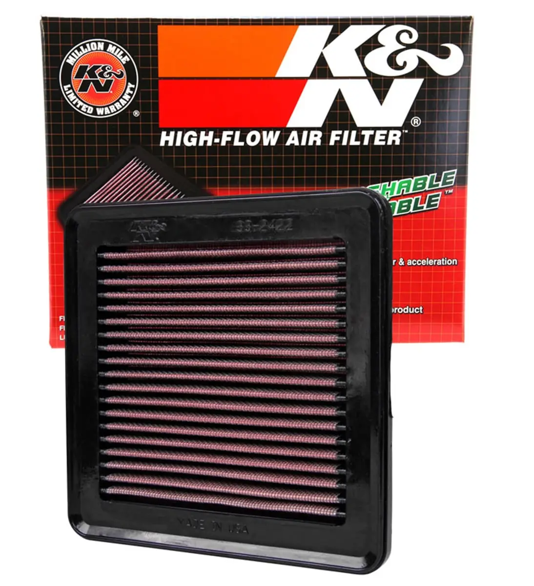 K&N High-Flow Original Lifetime Engine Air Filter: Washable, 33-2422 | Improves Engine Power & Efficiency - main product image