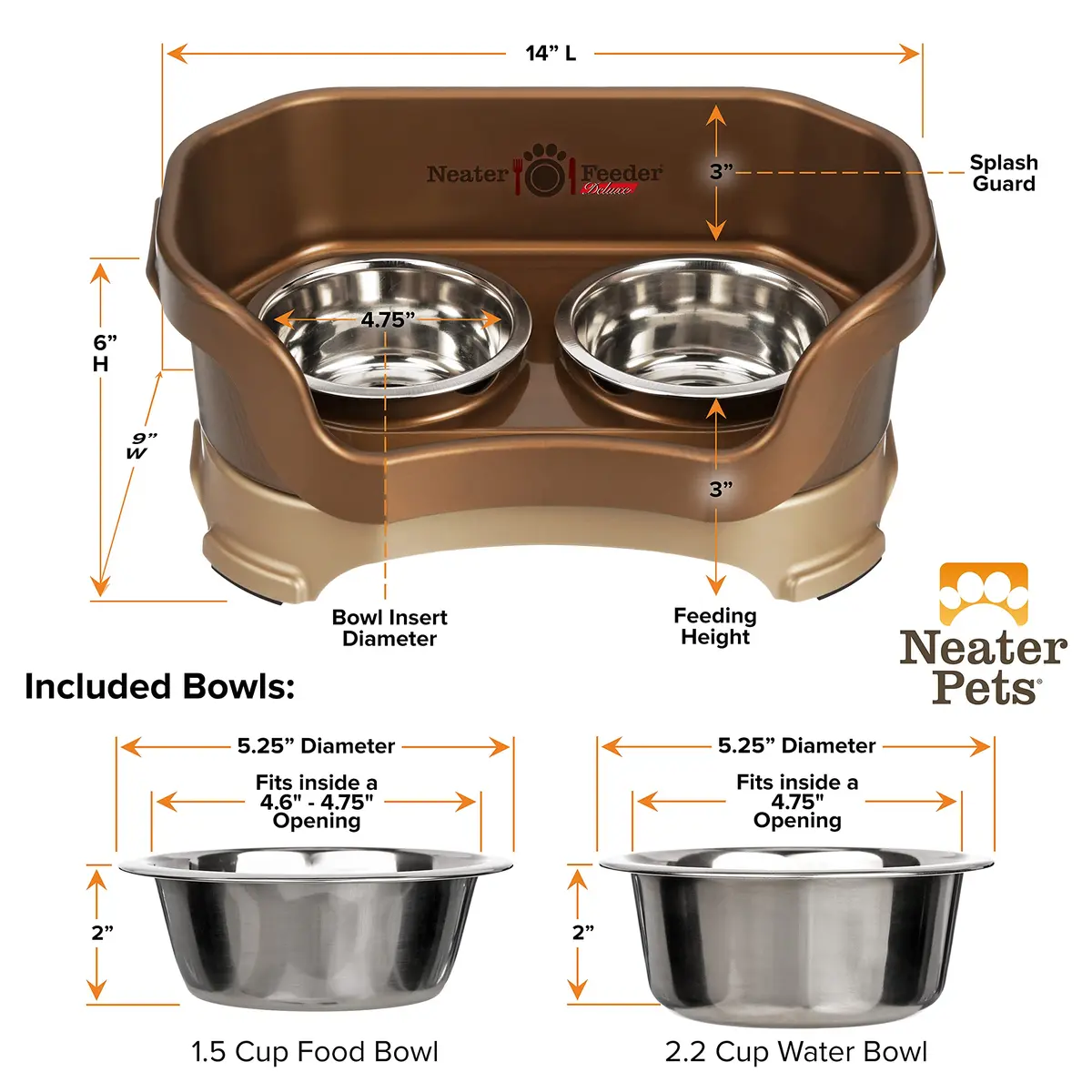 Neater Pet Brands Neater Feeder Deluxe Mess Proof Dog Bowls Elevated for Small Dogs Under 19 lbs | No Spill, Raised Stand, Food & Water Set - view 6