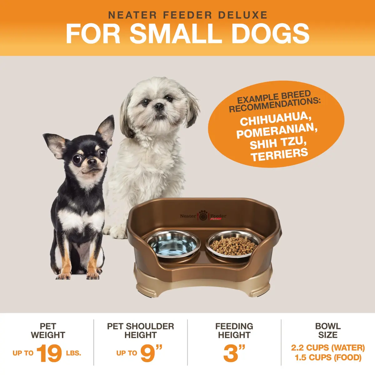 Neater Pet Brands Neater Feeder Deluxe Mess Proof Dog Bowls Elevated for Small Dogs Under 19 lbs | No Spill, Raised Stand, Food & Water Set - view 2