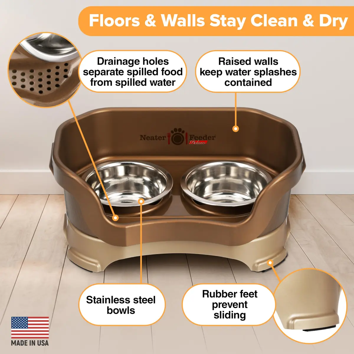Neater Pet Brands Neater Feeder Deluxe Mess Proof Dog Bowls Elevated for Small Dogs Under 19 lbs | No Spill, Raised Stand, Food & Water Set - view 4