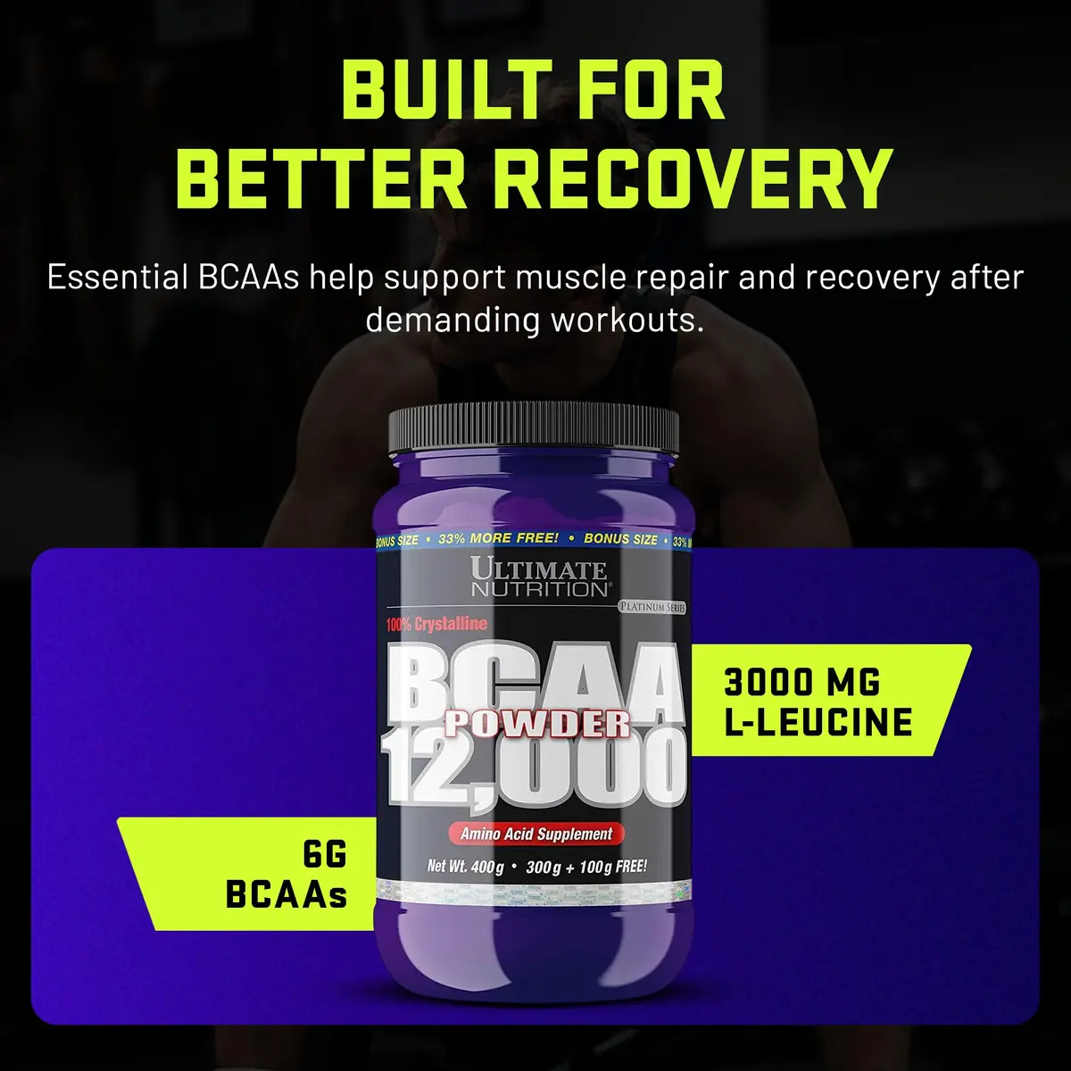 Ultimate Nutrition BCAA Powder 12000 Unflavored | 6g Amino Acids for Muscle Recovery & Endurance - view 3