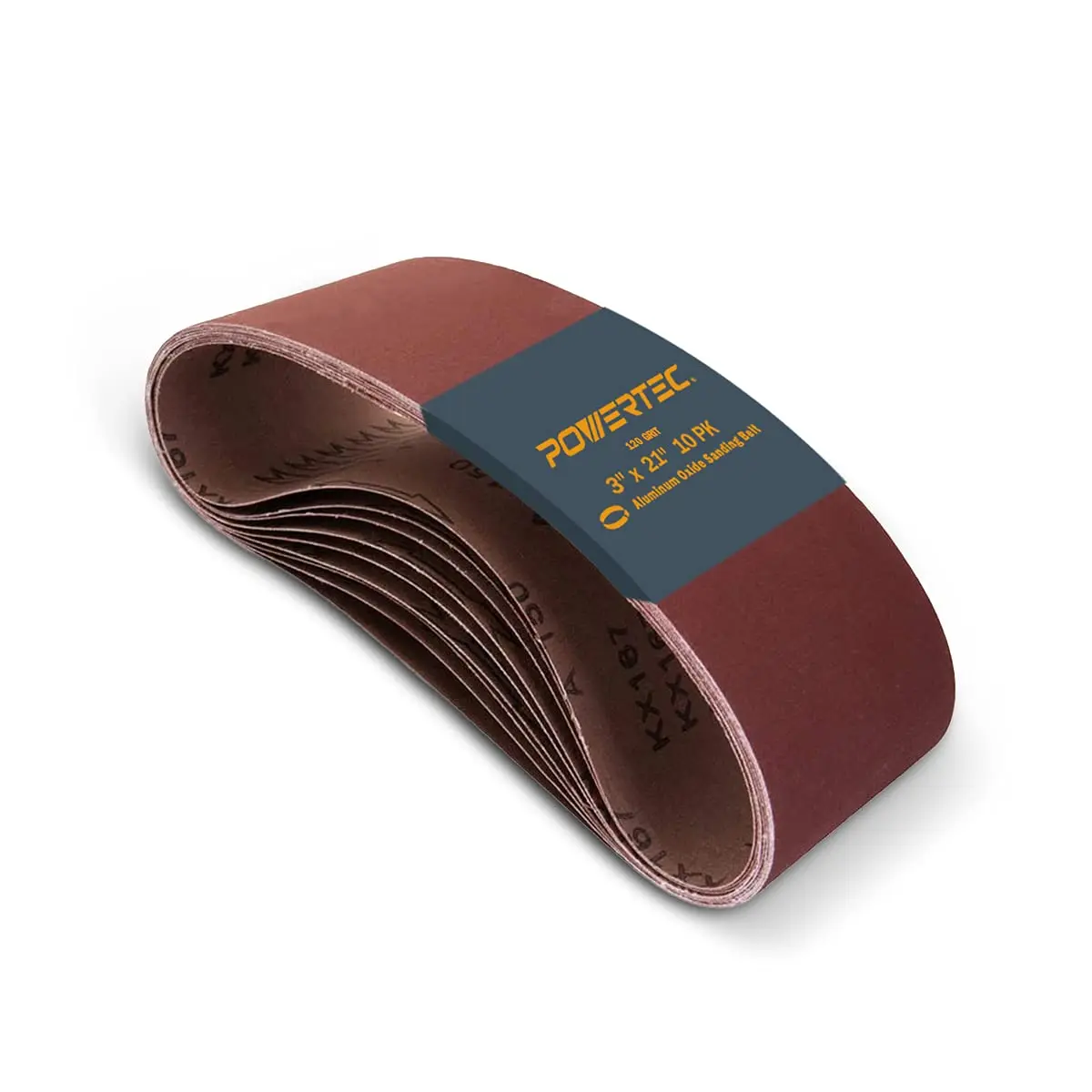 POWERTEC 3 x 21 Inch Sanding Belts, 10 Pack, 120 Grit Aluminum Oxide | 7.6 cm x 53.3 cm (3 x 21 Inch) - main product image