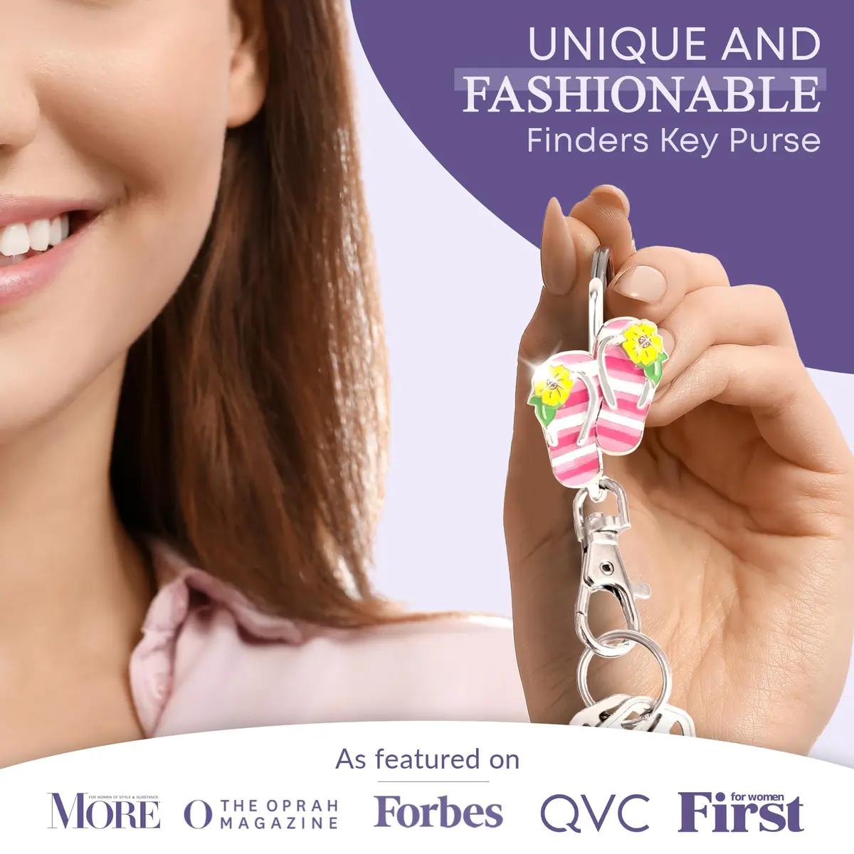 Finders Key Purse Women’s Bag Charm Key Finder, Car Keychain Hook, Cute Purse Organizer & Tote Bag Accessories, Gifts for Mom - Striped Flip Flops - view 2