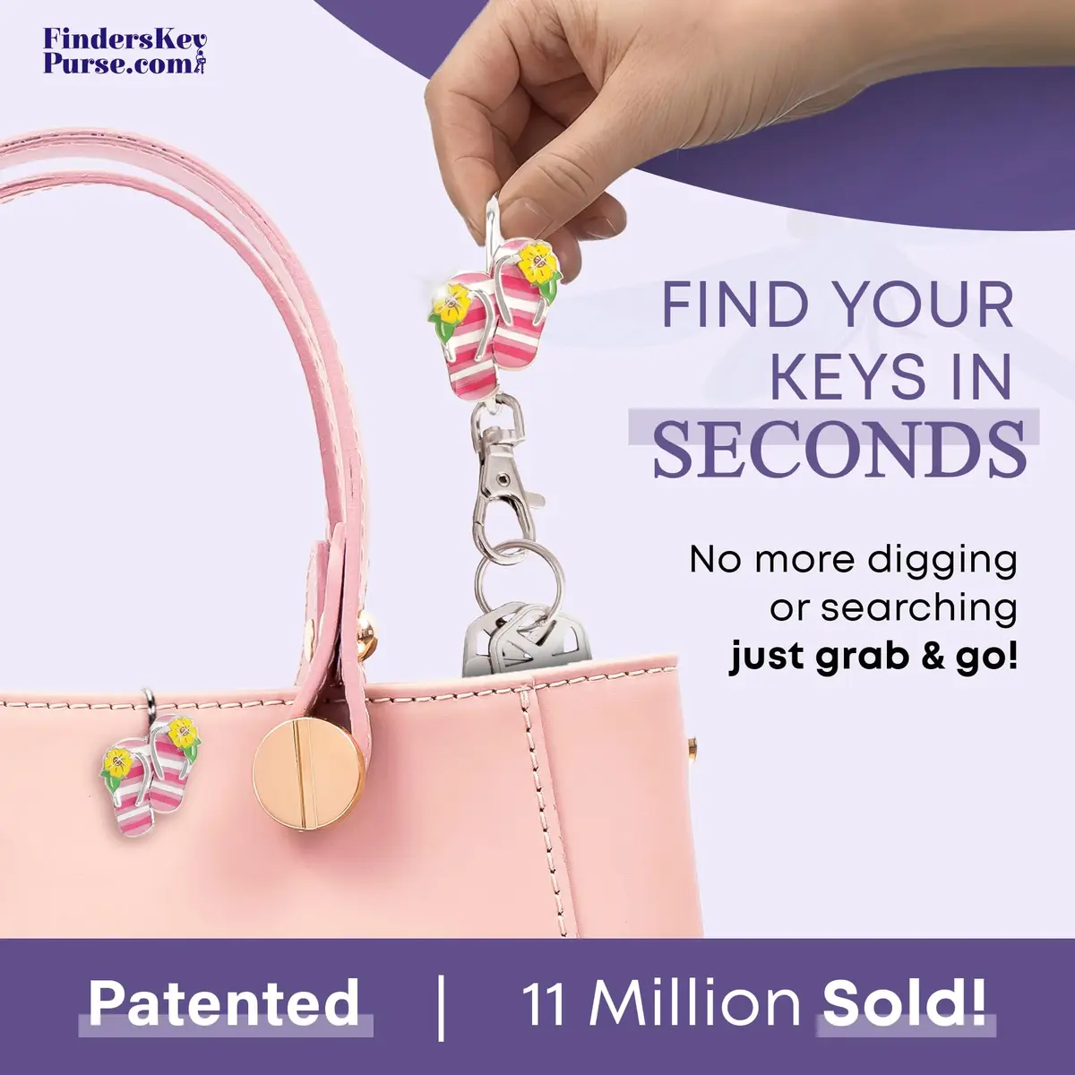 Finders Key Purse Women’s Bag Charm Key Finder, Car Keychain Hook, Cute Purse Organizer & Tote Bag Accessories, Gifts for Mom - Striped Flip Flops - view 3