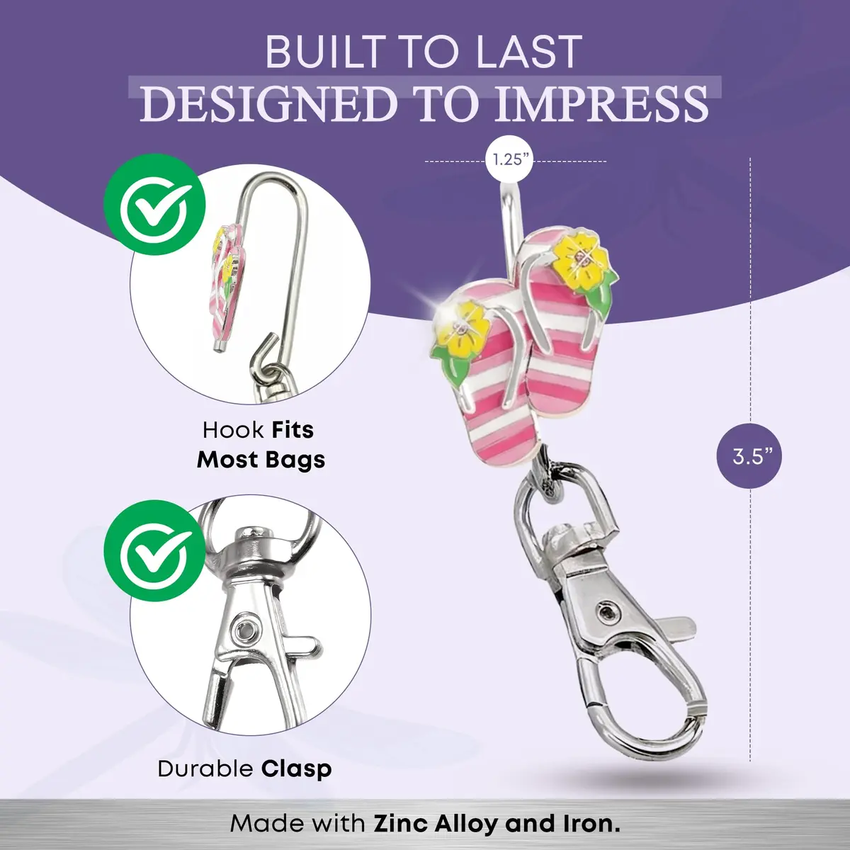 Finders Key Purse Women’s Bag Charm Key Finder, Car Keychain Hook, Cute Purse Organizer & Tote Bag Accessories, Gifts for Mom - Striped Flip Flops - view 4