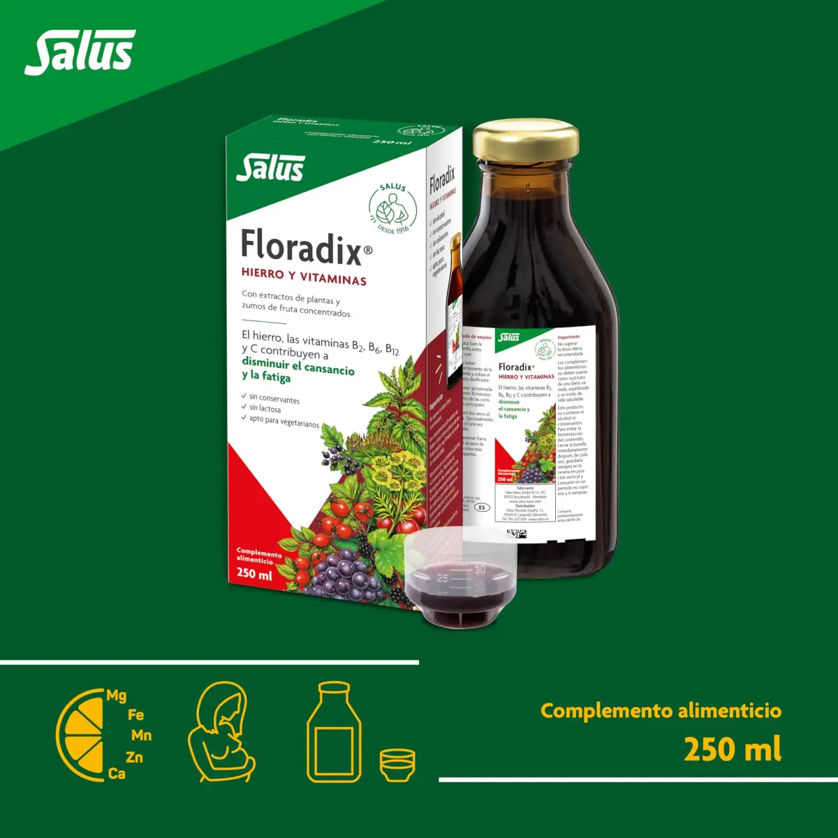 Floradix Liquid Iron and Vitamin Formula 250ml (8.5 Fl Oz) | Reduces Tiredness & Fatigue with Vitamins B & C - view 3