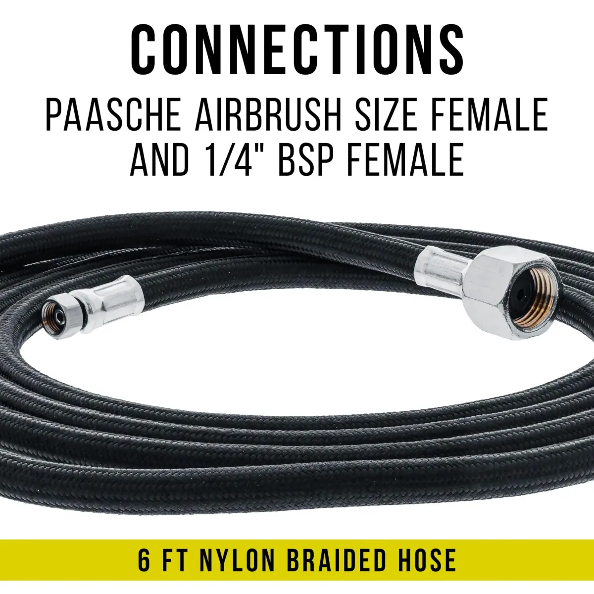 Master Airbrush 6 Foot Braided Airbrush Hose | Nylon Braided, 1/4" NPT Paasche Female to 1/4" BSP Female Fittings - view 2