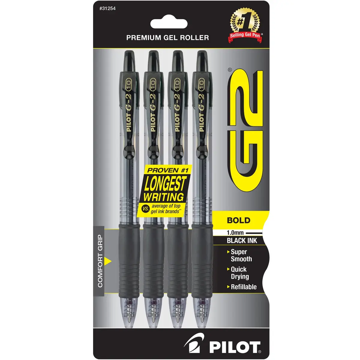 PILOT G2 Premium Gel Pens 1.0mm Bold Point Black Ink | Long-Lasting, Refillable, Smooth Writing - main product image
