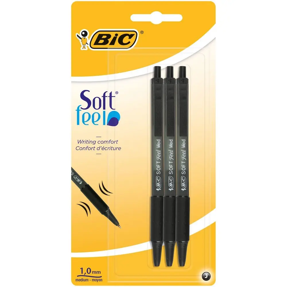 BIC Soft Feel Ballpoint Pens - Black - Pack of 3 | Smooth, Comfortable Writing (70-120 chars) - main product image