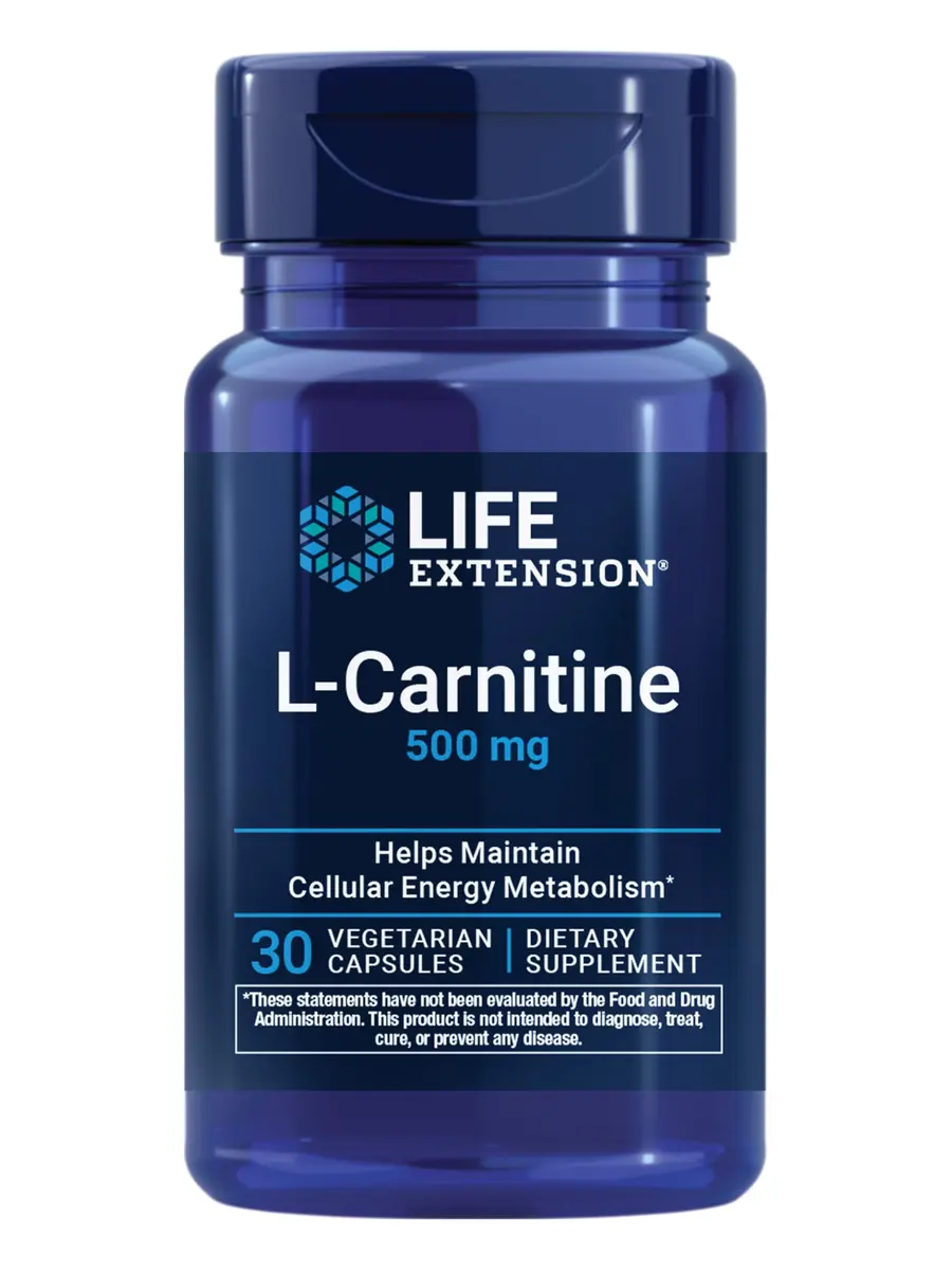 Life Extension L-Carnitine Free Form Amino Acid 500 mg 30 Capsules | Supports Mitochondria & Energy Production - main product image