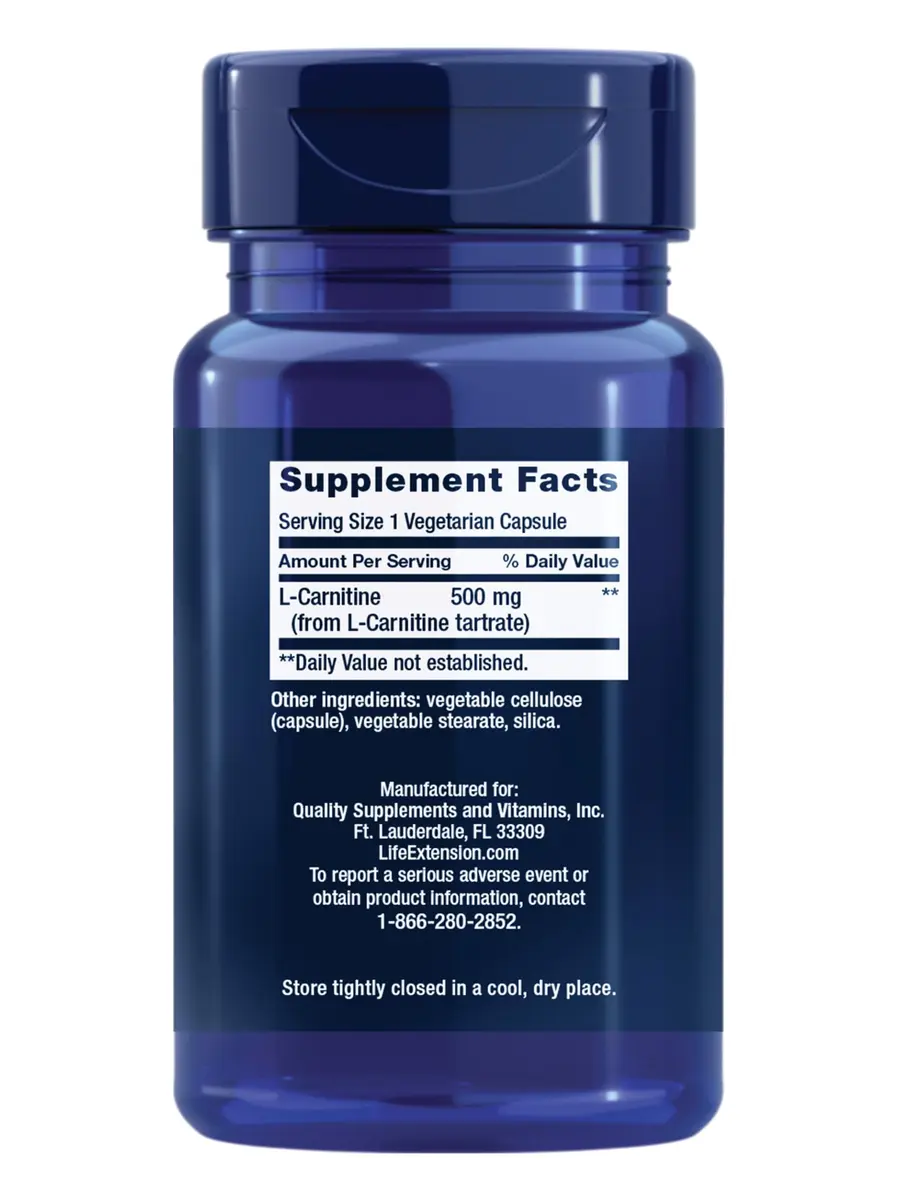 Life Extension L-Carnitine Free Form Amino Acid 500 mg 30 Capsules | Supports Mitochondria & Energy Production - view 2
