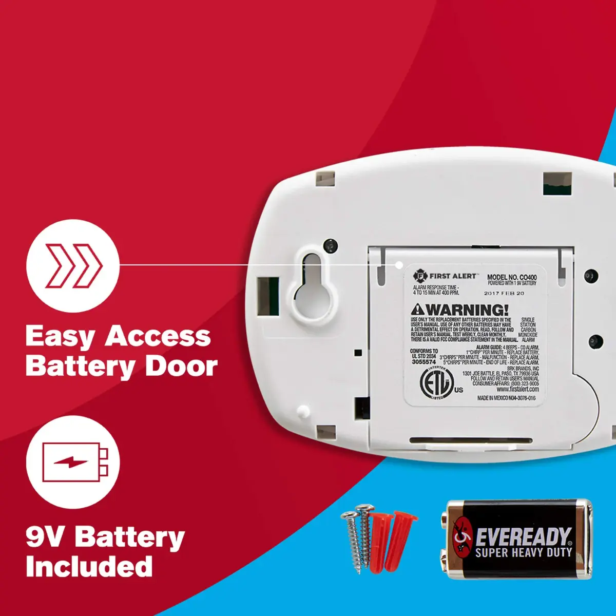 First Alert CO400 Carbon Monoxide Detector 2-Pack | Battery Operated Alarm with Electrochemical Sensor - view 3