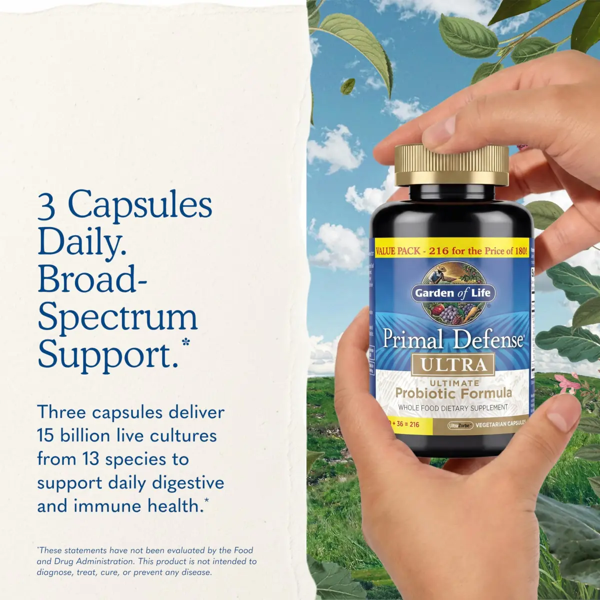 Garden of Life Primal Defense Ultra Probiotic 216 Capsules | 15 Billion CFU & 13 Strains for Digestive Health - view 6