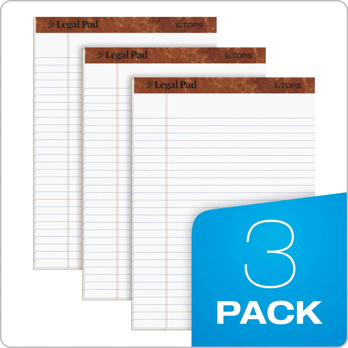 Tops Legal Pad 8.5 x 11.75 Inches White | Perforated Wide Rule, 50 Sheets, Pack of 3 - view 7