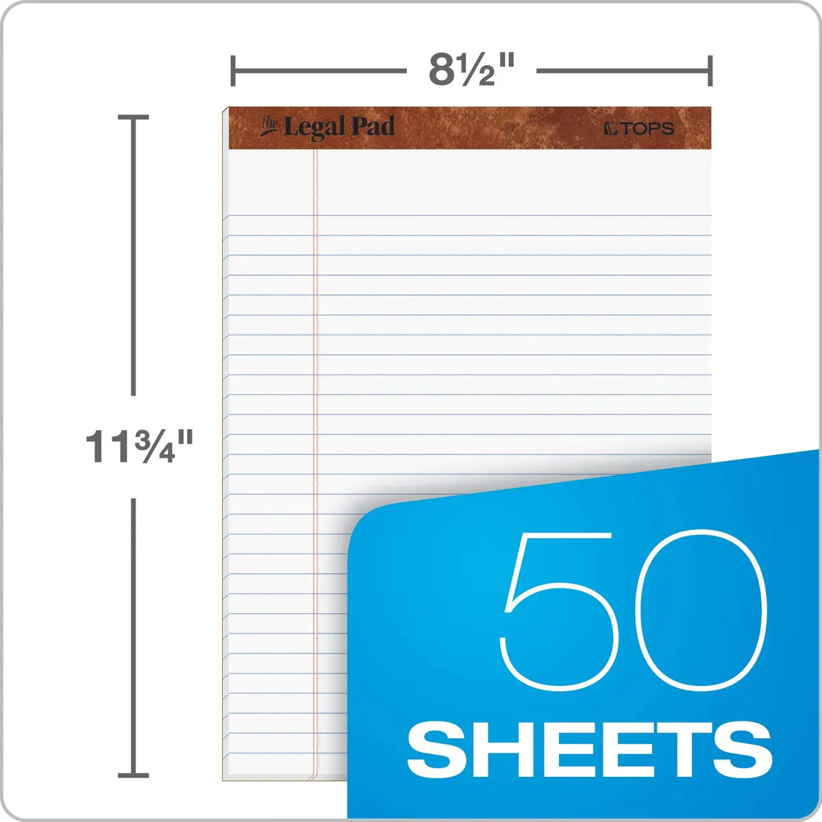 Tops Legal Pad 8.5 x 11.75 Inches White | Perforated Wide Rule, 50 Sheets, Pack of 3 - view 2