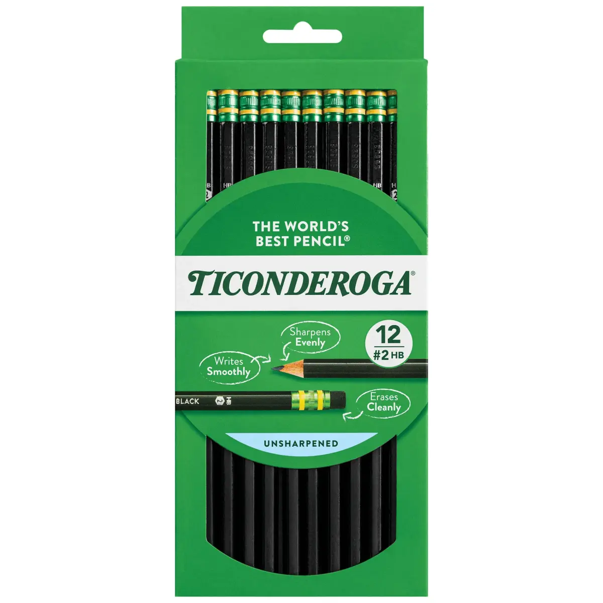 Ticonderoga Wood-Cased Pencils, Unsharpened, #2 HB Soft, Black, 12 Count | Smooth Writing Instrument - main product image