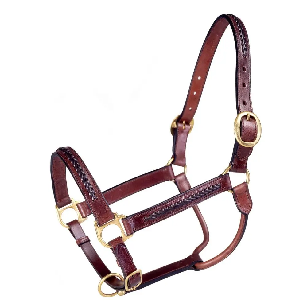 Tough 1 Royal King Braided Leather Horse Halter, Brown | Adjustable, Brass Fittings - main product image