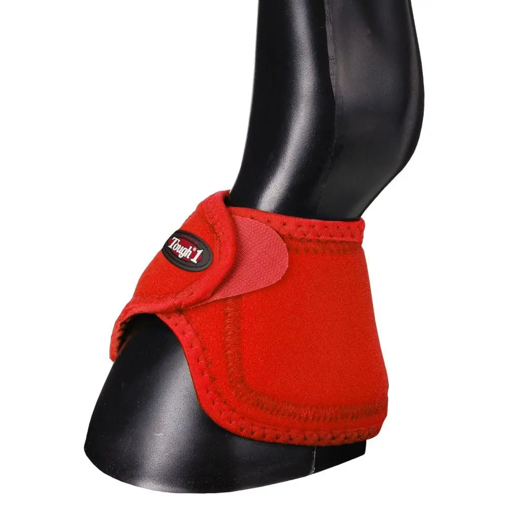 Tough1 No Turn Bell Boots - Red - Medium | Air-Flow Perforated Neoprene for Horse Protection - main product image