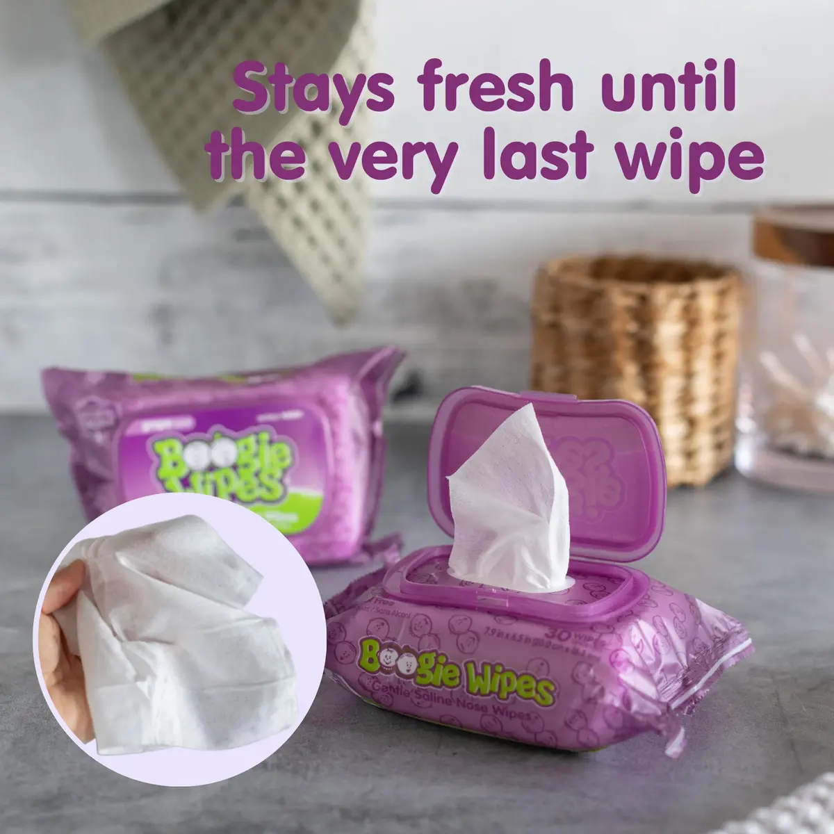 Boogie Gentle Saline Nose Wipes Grape Scent | Hypoallergenic & Alcohol-Free, 180 Count - view 6