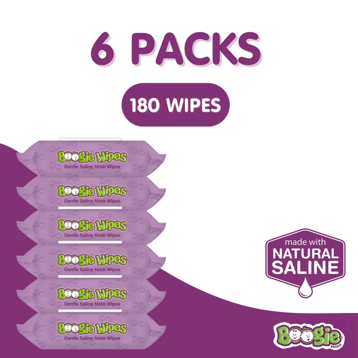 Boogie Gentle Saline Nose Wipes Grape Scent | Hypoallergenic & Alcohol-Free, 180 Count - view 2